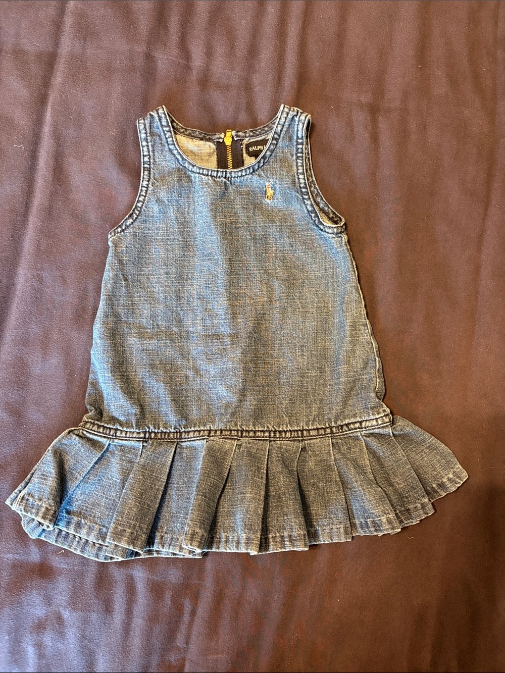 Ralph Lauren Blue Denim Sleeveless Pleated Hem Dress